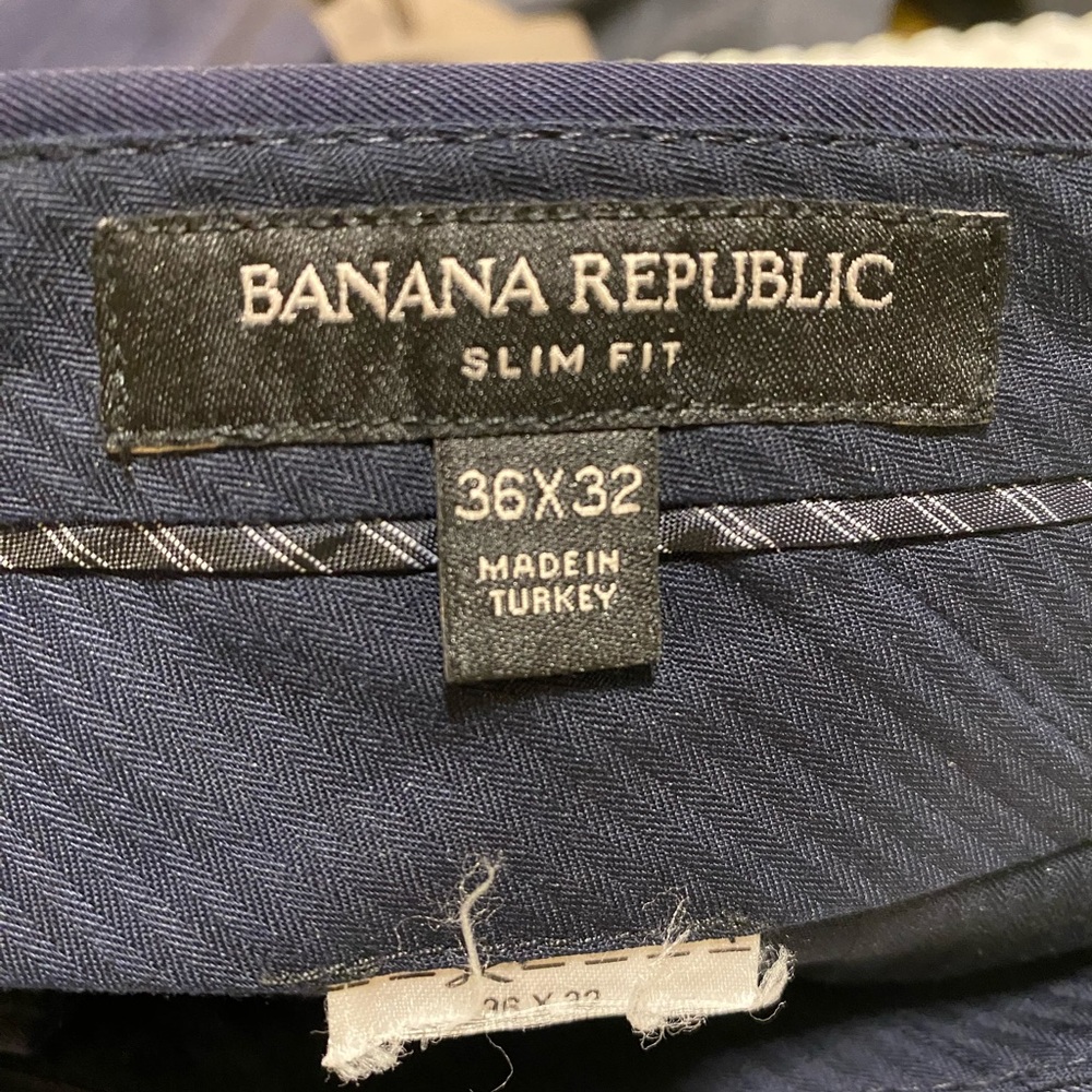 Banana Republic Slim Fit Navy Pinstripe Trousers - Picture 2 of 3